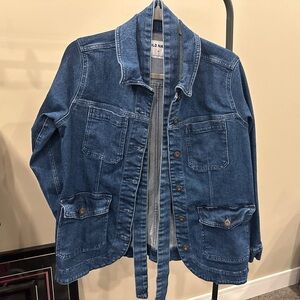 Old navy denim mid length jacket with tie belt| size M